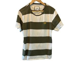 DENIM&FLOWER White&Green Casual Striped Short Sleeve Tee Shirt L